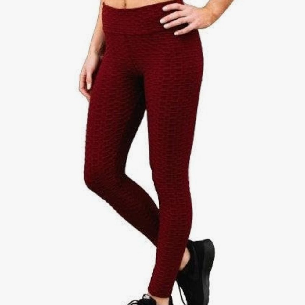 Women's Burgundy Textured Leggings